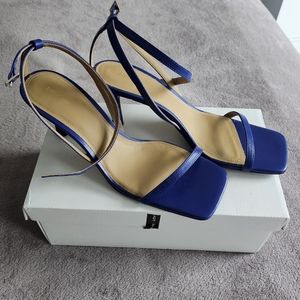 Strappy Leather Heeled Sandals in Blue by Other Stories